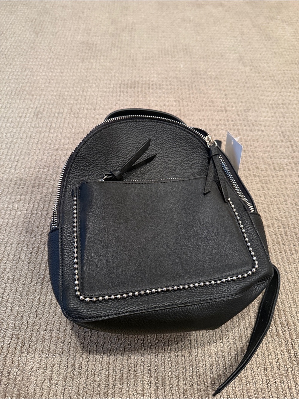 stradivarius Black Mini Backpack with Bead-Trim Front Pocket